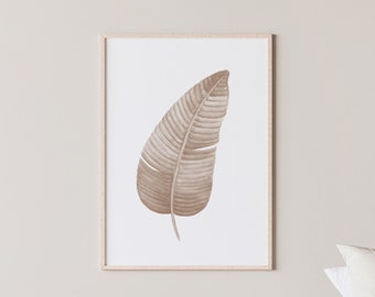 Banana leaf beige watercolor ART, fine art print poster