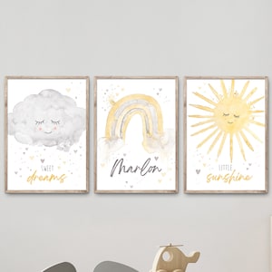 Posterset Regenbogen, mit Spruch und Name, Kinderzimmerbilder in versch. Größen