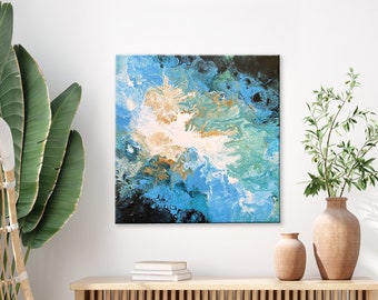 TERRE-Fluide, Fluidart, peinture originale sur toile, 50 x 50 cm