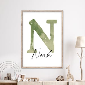 Affiche nominative avec LETTRE // Style aquarelle // Image chambre d'enfant avec nom et dates de naissance // différents formats + couleurs