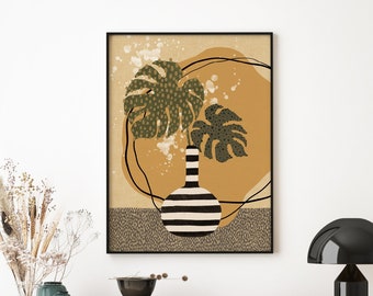 VASE rayé, affiche imprimée ART/fine art en techniques mixtes, Monstera