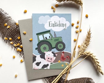Invitation TRAKTOR children's birthday, farm theme, invitation card as a set with envelope