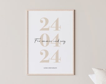 Affiche DATE Forever and ever // Cadeau de mariage // avec nom et date