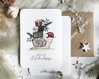 Christmas card SNAIL, postcard with envelope