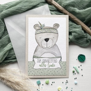 Biglietto d'auguri BEAR in stile boho // biglietto pieghevole B6 // con busta trasparente
