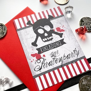 Einladung PIRAT Kindergeburtstag, Einladungskarte als Set mit Kuvert, Geburtstagsfeier, Halloweenfeier, Fasching