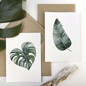 Cartoline botaniche, monstera/banana, set di 2 A6, piante acquerello/acquerello