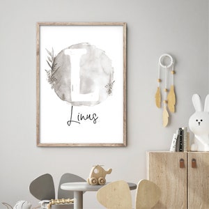 Kinderzimmer-Poster im Watercolorstyle mit Buchstabe // mit Namen & Geburtsdaten // versch. Formate + Farben
