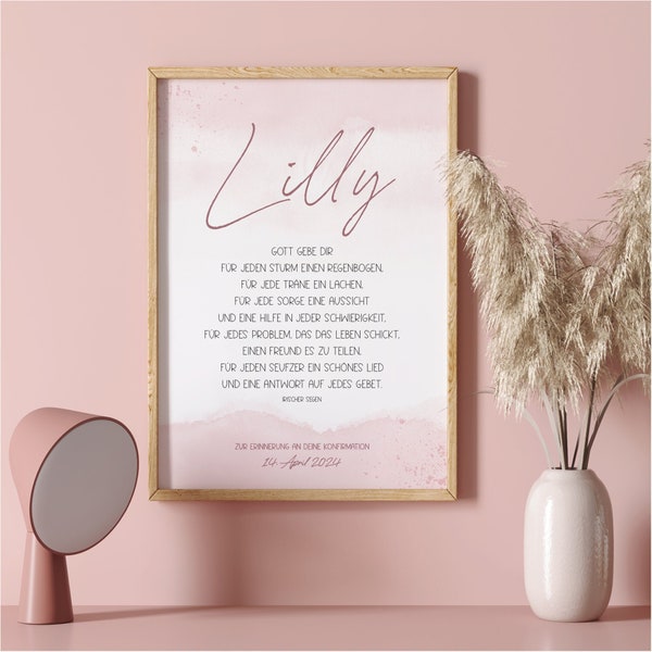 Poster WATERCOLOR zur Kommunion oder Konfirmation // Geschenk mit Name und Spruch // Druck oder Digital