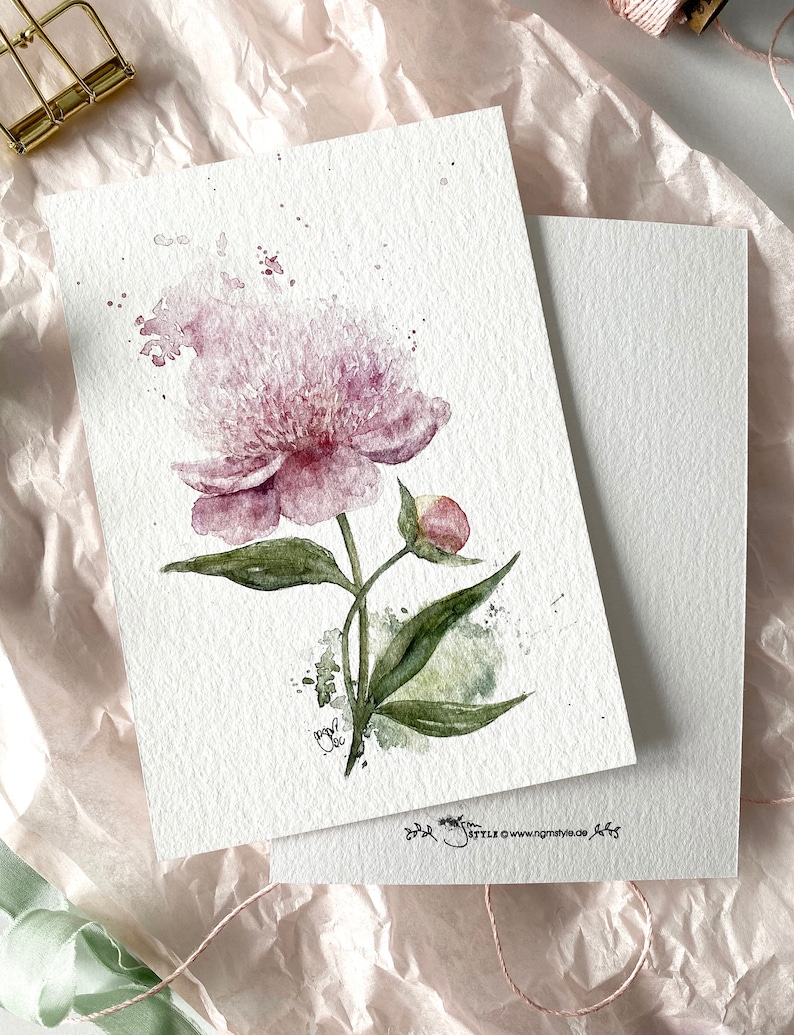 Cartes postales fleurs printanières lot de 2 / pivoine lilas / Cartes A6 / fleurs aquarelle/aquarelle image 3