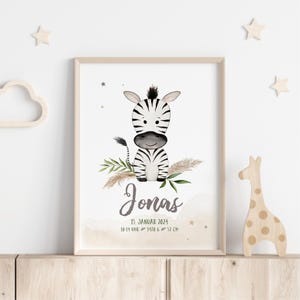 Kinderzimmerposter ZEBRA // Geburtsdatenbild // Namensposter zur Taufe oder Geburt // Druck oder Digital