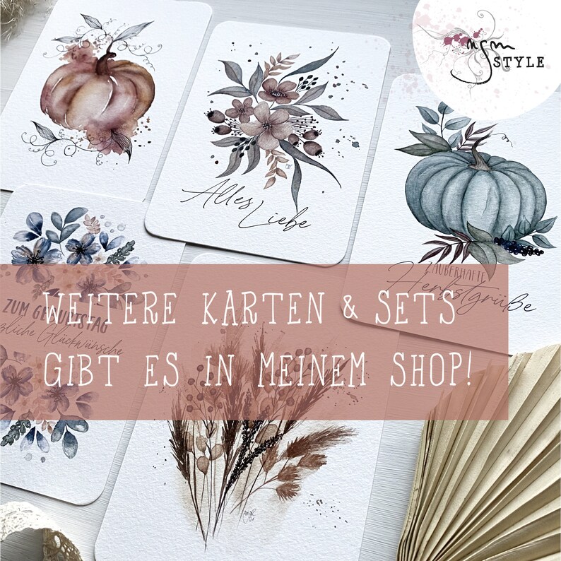 Cartes d’impression d’art de vœux d’AUTOMNE // ensemble de cartes postales A6 // motifs d’automne aquarelle // 5 cartes avec ou sans enveloppe image 8