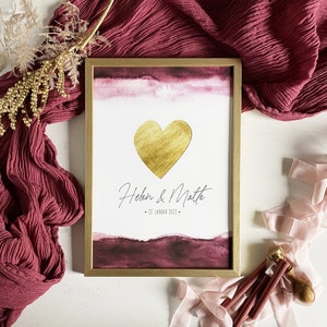 Hochzeitsposter Watercolor mit Namen & Datum, Geldgeschenk zur Hochzeit