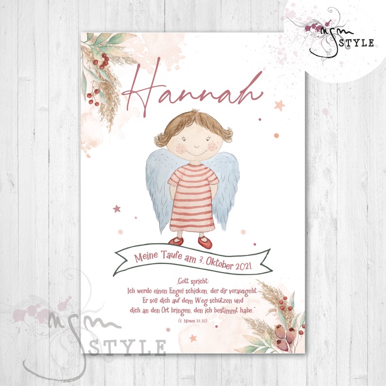 Personalisiertes Taufposter Regenbogen Blau - Mit Namen & Taufspruch