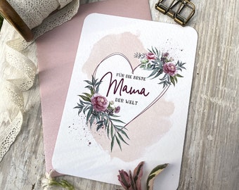 Muttertag, Postkarte und Kuvert A6, für die beste Mama der Welt, Muttertagskarte