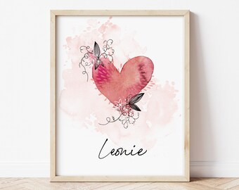 Poster HEART PALPITATIONS, Watercolor heart with sample illustration