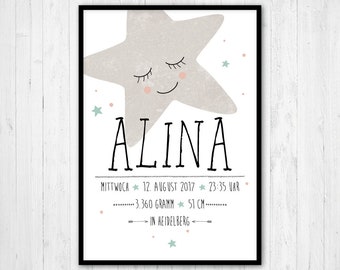 Children's picture STERN with dates of birth, A4 poster