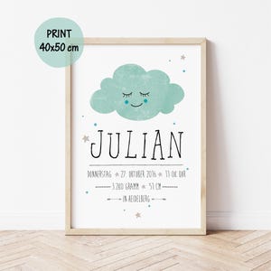 Geburtsdatenbild WOLKE // 40x50cm-Poster // mit Name + Daten // Wandgestaltung Kinderzimmer