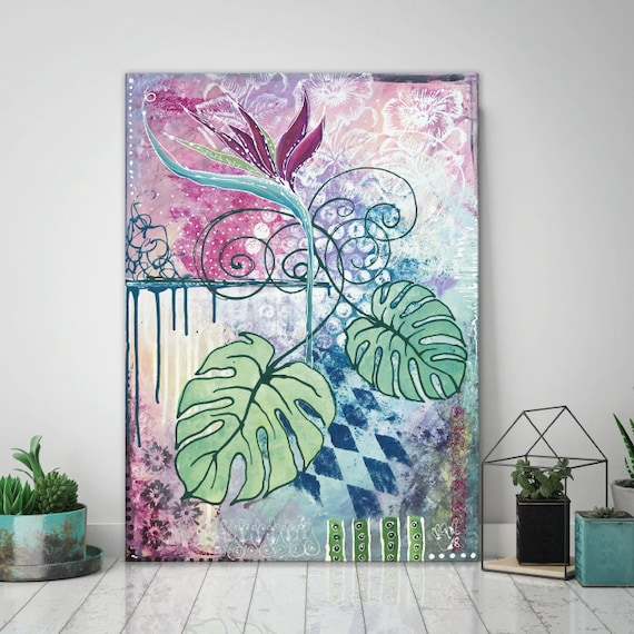 Leinwandbild FLowerfeeling, Originalmalerei 50x70cm mit Monstera-Bltter,  Urban-Jungle - Etsy.de