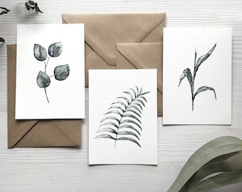 Cartes postales botaniques lot de 3 A6, plantes aquarelle/aquarelle