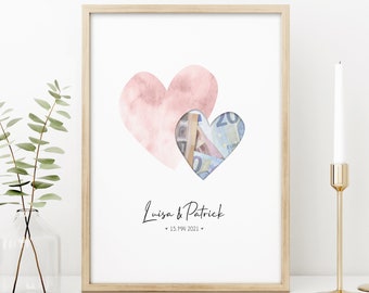 Money gift for the wedding, A4 poster with two hearts, name & date