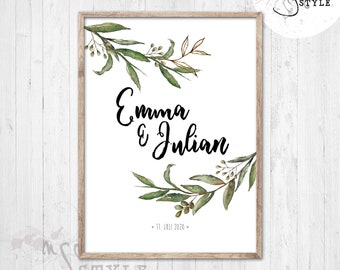 Wedding poster, OLIVE branches, couple poster, wedding gift, leaf tendril