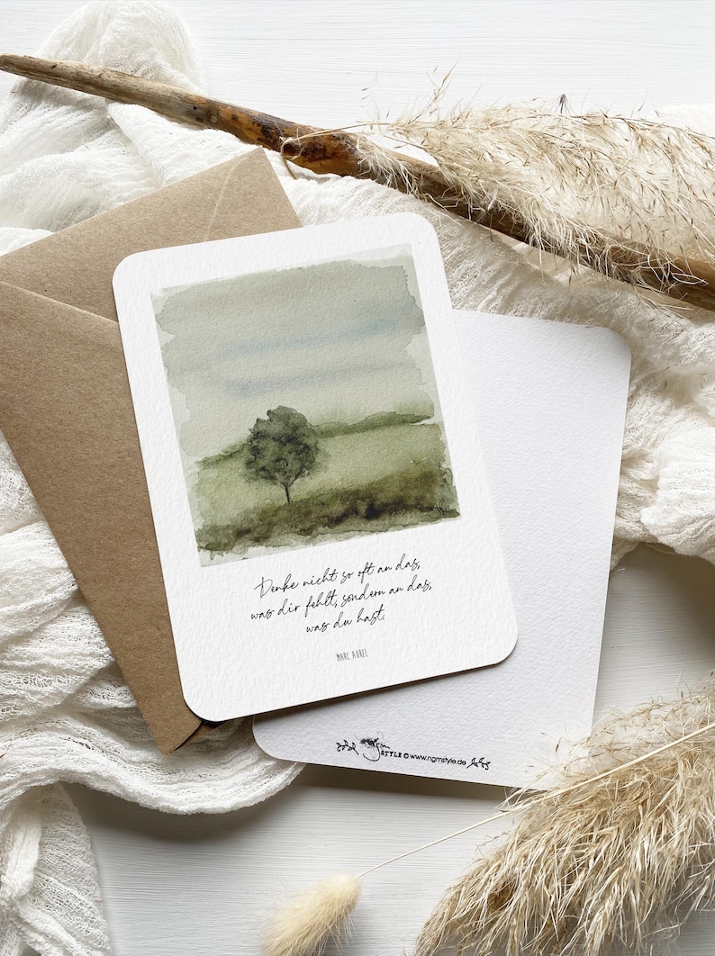 Carte avec citation GREENTREE // Ne pense pas si souvent à ce qui te manque, ... // Carte postale imprimée A6 // avec ou sans enveloppe image 1