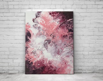 FluidART « BlushRose », tableau unique sur toile 50 x 70 cm