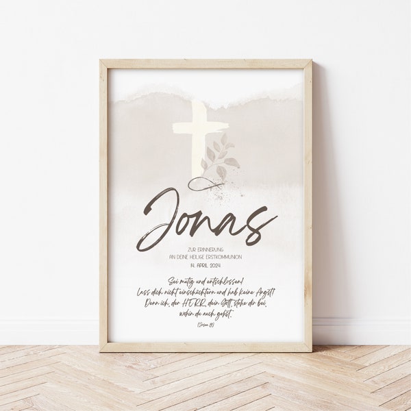 Poster KREUZ zur Kommunion oder Konfirmation // Geschenk mit Name und Spruch // Junge und Mädchen