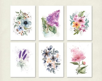 Ensemble de cartes postales FLEURS // Cartes A6, cartes d'art aquarelle, 6 cartes