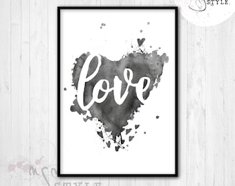 Poster HEART Love in watercolor style