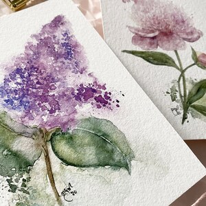 Cartes postales fleurs printanières lot de 2 / pivoine lilas / Cartes A6 / fleurs aquarelle/aquarelle image 2