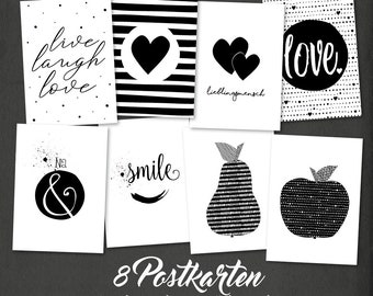 Postcard set black and white MIX, 8 pieces, A6