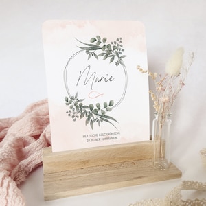 GeschenkSet KOMMUNION/KONFI // mit Holzleiste und Trockenblumenstrauß // mit Name