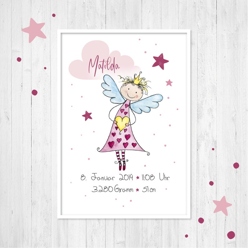 SCHUTZENGEL Bild zur Geburt/Taufe mit Daten oder Spruch Etsy