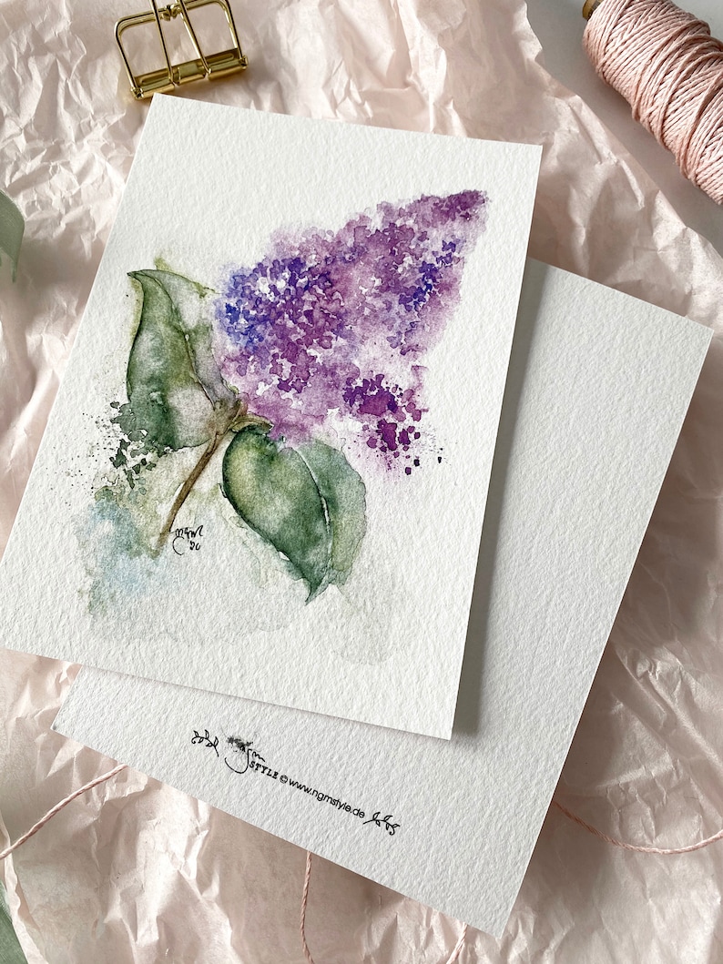 Cartes postales fleurs printanières lot de 2 / pivoine lilas / Cartes A6 / fleurs aquarelle/aquarelle image 4