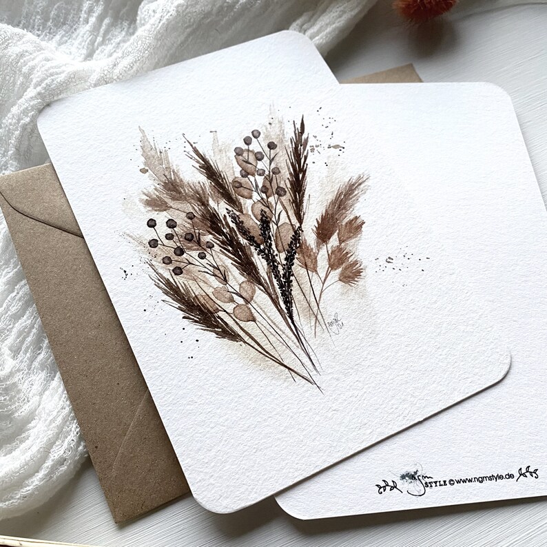 Cartes d’impression d’art de vœux d’AUTOMNE // ensemble de cartes postales A6 // motifs d’automne aquarelle // 5 cartes avec ou sans enveloppe image 4