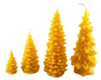 Tannenkerzenset 4x Bienenwachskerzen  Motivkerzen Handarbeit Qualitätsdochte Weihnachtsbäume Kerzenset Edeltanne Weihnachtsbaum