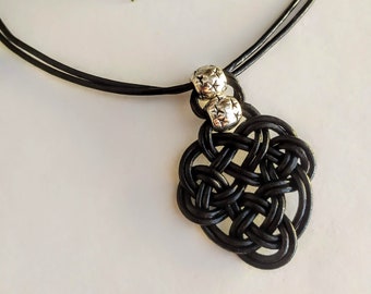 Leather necklace woman with irish symbol pendant, celtic knot necklace, african leather necklace, ethnic leather necklace knot necklace