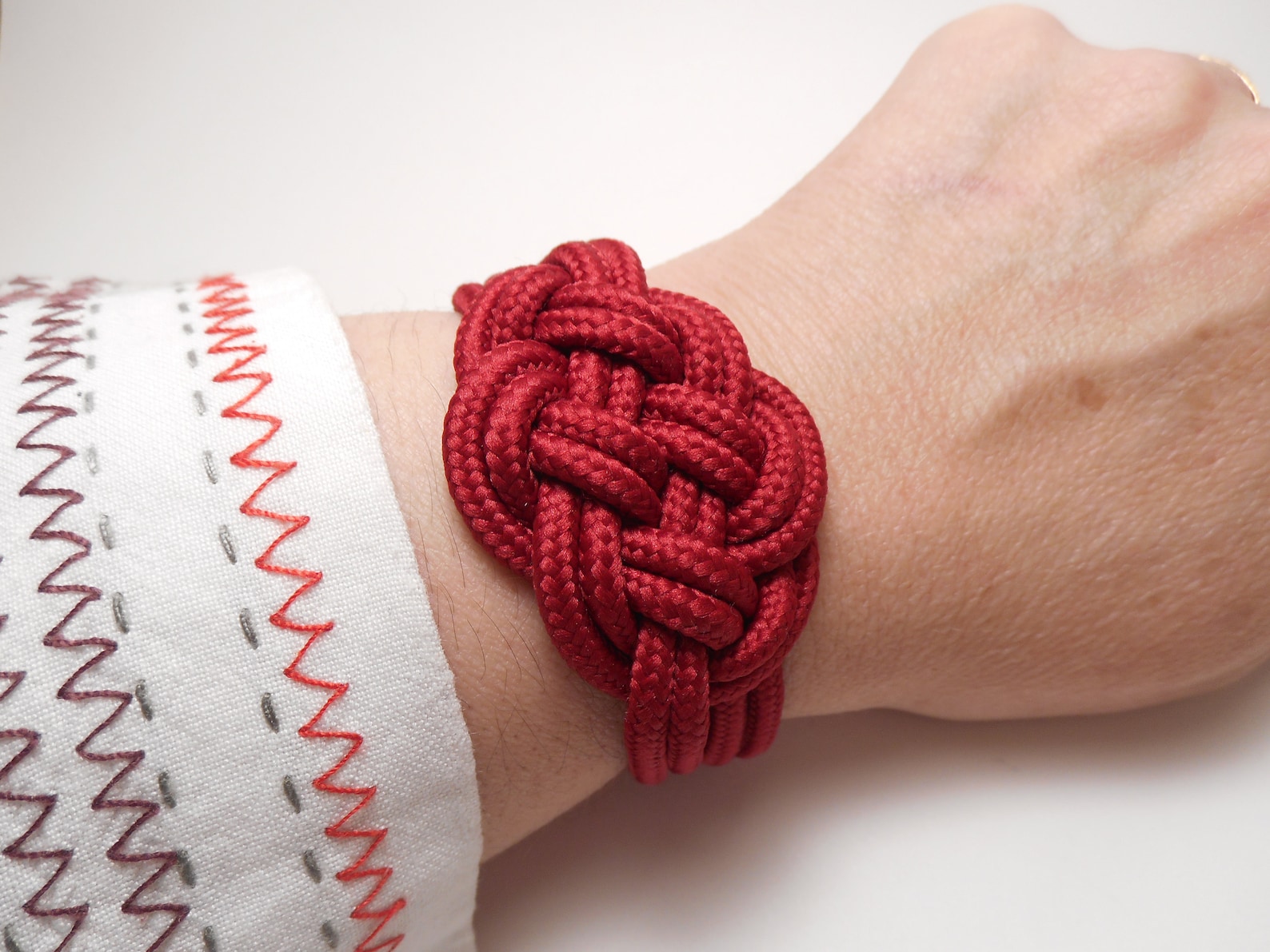 Pulsera De Acero Y Cuerda Blanca Para Hombre – Estilo Náutico, Doble Cordón, Longitud 20.5 Cm