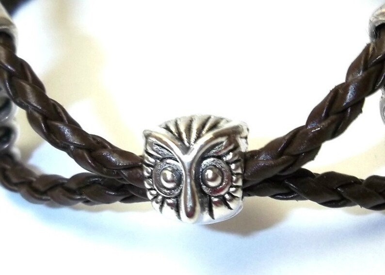 Leather bracelet for women with lucky owl, owl bracelet, unisex gift bracelet, boho bracelet braided leather, hippie bracelet, lucky gift image 3