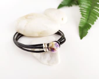 Pulsera doble de cuero con bola de cerámica, pulsera dos vueltas cuero para mujer, joyería de estilo boho, regalo para mujer, novia, hermana