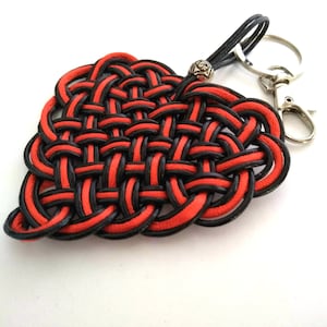 Braided leather keychain with love heart, leather bag keychain, love heart keychain gift  heart, red heart bag pendant, red heart keychain