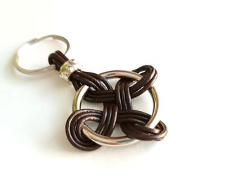 Witches knot keychain. leather keychain witches knot amulet, keychain with protective Celtic symbol, witch knot talisman.