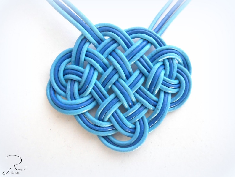 Blue pendant with a Celtic knot in natural leather short necklace with leather pendant