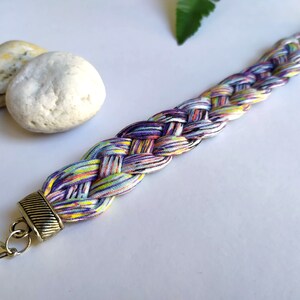 Bracelet en tissu tressé multicolore, bracelet en coton tressé multicolore, bracelet en coton recyclé, bracelet tressé unisexe. image 5