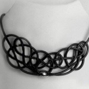 Women leather necklace with celtic knot, infinity knot necklace, leather bib necklace, black and pink leather necklace, bib necklace Black