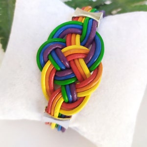 LGTBQ Lederarmband für Homosexuell Stolz Tag, Regenbogenflagge Armband, mehrfarbige Armband, Homosexuell Stolz Tag Armband, Armband Knoten Bild 1
