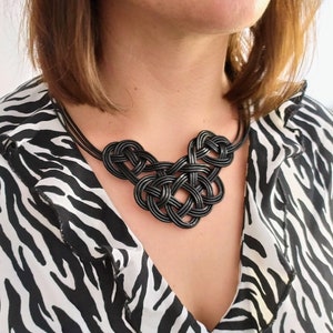 Leather bib necklace for woman, tribal style leather necklace, african leather braided necklace, macramé  leather necklace, woman gift