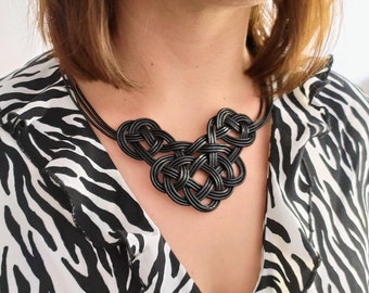 Leather bib necklace for woman, tribal style leather necklace, african leather braided necklace, macramé  leather necklace, woman gift